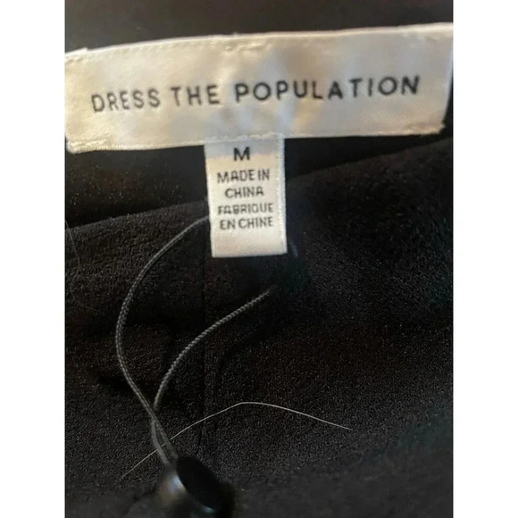 NWT DRESS THE POPULATION Tiffany Jumpsuit black One Shoulder Bow Wide Leg Medium - Picture 10 of 11